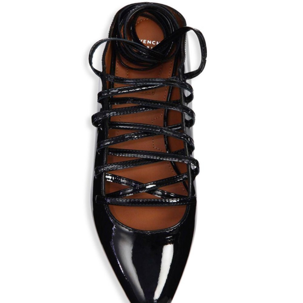 Givenchy Black Showline Patent Leather Lace-up Ballet Flats - Picture 2 of 7